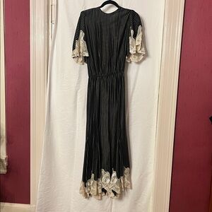 Vintage Black and Cream Striped Silk Midi Dress Size 6